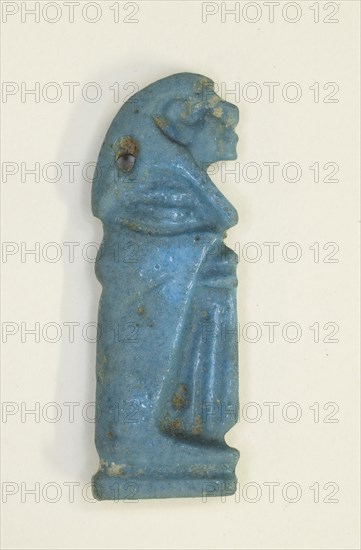 Amulet of the God Imsety (one of the four Sons of Horus), Third Intermediate Period, Dynasty 21–25 (1070–656 BC), Egyptian, Egypt, Faience, 3.5 × 1.3 × 0.5 cm (1 3/8 × 1/2 × 3/16 in.)