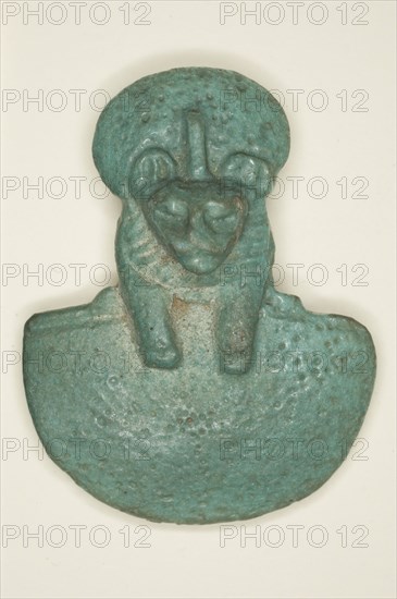 Pectoral Amulet of the Goddess Bastet, Third Intermediate Period, Dynasty 21–25 (1070–656 BC), Egyptian, Egypt, Faience, 4.1 × 0.6 × 1.3 cm (1 5/8 × 1/4 × 1/2 in.)
