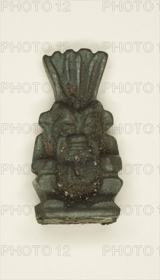 Amulet of the God Bes, Third Intermediate Period, Dynasty 21–25 (1070–656 BC), Egyptian, Egypt, Faience, 2.5 × 1.3 × 1 cm (1 × 1/2 × 3/8 in.)