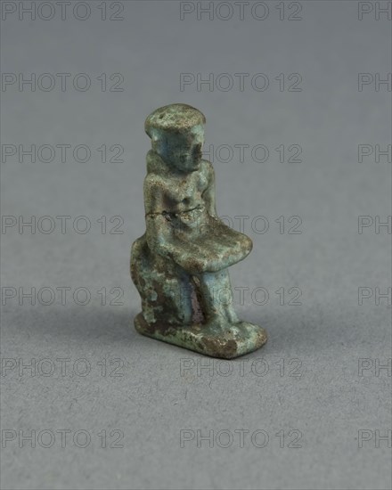 Amulet of the God Imhotep, Third Intermediate Period, Dynasty 21–25 (1070–656 BC), Egyptian, Egypt, Faience, 3.2 × 1.6 × 1.3 cm (1 1/4 × 5/8 × 1/2 in.)