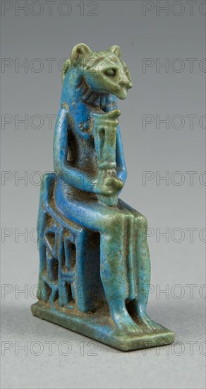 Amulet of the Goddess Sekhmet, Third Intermediate Period (about 1069–664 BC), Egyptian, Egypt, Faience, 5.5 × 3.5 × 1.75 cm (2 3/16 × 1 3/8 × 1 11/16 in.)