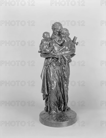 Anacreon with the Infants Bacchus and Cupid, modeled 1878 (cast c. 1893), Jean Léon Gérôme, French, 1824–1904, France, Bronze, 72.4 × 43.8 cm (28 1/2 × 17 1/4 in.)