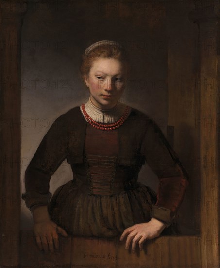 Young Woman at an Open Half-Door, 1645, Rembrandt Harmenszoon van Rijn and Workshop, Dutch, 1606–1669, Holland, Oil on canvas, 40 3/8 × 33 1/2 in. (102.5 × 85.1 cm)
