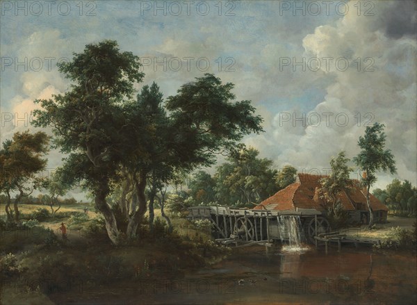 The Watermill with the Great Red Roof, 1662/65, Meindert Hobbema, Dutch, 1638–1709, Holland, Oil on canvas, 32 × 43 1/4 in. (81.3 × 110 cm)