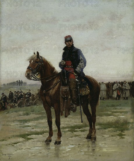 A Mounted Officer, 1877, Jean Baptiste Edouard Detaille, French, 1848-1912, France, Oil on canvas, 46.5 × 38.2 cm (19 1/4 × 15 in.)
