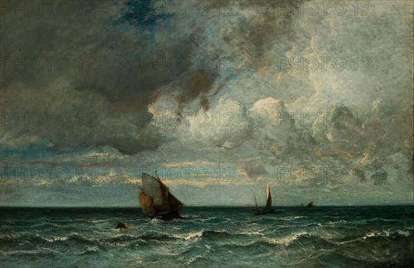 Barks Fleeing Before the Storm, 1870/75, Jules Dupré, French, 1811-1889, France, Oil on canvas, 56 × 84.8 cm (22 × 33 3/8 in.)