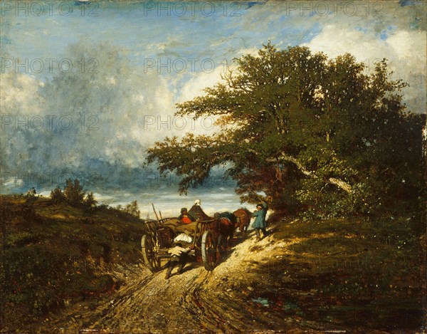 On the Road, 1856, Jules Dupré, French, 1811-1889, France, Oil on canvas, 39.4 × 50.8 cm (15 1/2 × 20 in.)
