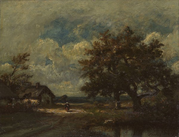 The Cottage by the Roadside, Stormy Sky, c. 1860, Jules Dupré, French, 1811-1889, France, Oil on canvas, 27.6 × 35.7 cm (10 7/8 × 14 1/8 in.)