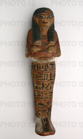 Shabti (Funerary Figurine) of Mayet, Dynasty 19 (about 1295–1186 BC), Egyptian, Egypt, Wood, gesso, pigment, 23.5 × 6.4 × 7 cm (9 1/4 × 2 1/2 × 2 3/4 in.)