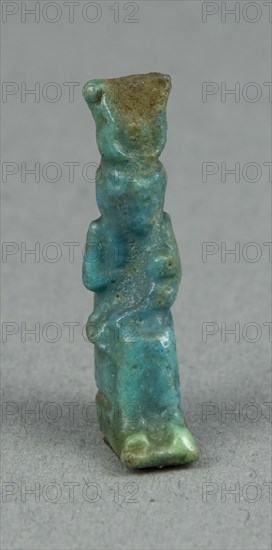 Amulet of the Goddess Isis with Horus as a Child, Late Period–Ptolemaic Period (7th–1st centuries BC), Egyptian, Egypt, Faience, 2.54 × .48 × 1 cm (1 × 3/16 × 3/8 in.)