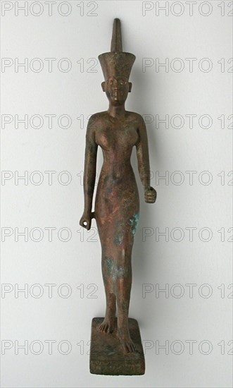Statuette of the Goddess Neith, Third Intermediate–Late Period, Dynasties 22–30 (about 945–332 BC), Egyptian, Egypt, Bronze, 23 × 9 × 4.5 cm (9 × 3 1/2 × 1 1/4)