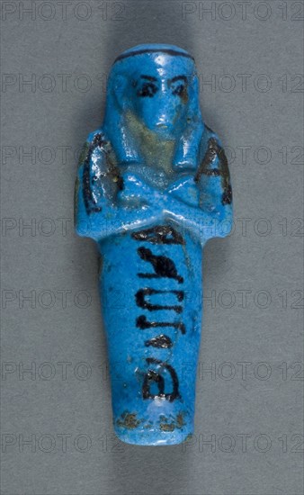 Shabti of Tchenetipet, Third Intermediate Period, Dynasty 21 (1069 BC–945 BC), Egyptian, Thebes, Deir el-Bahri, Egypt, Faience, 7.75 × 3 × 1.5 cm (3 × 1 3/16 × 1 3/16 in.)