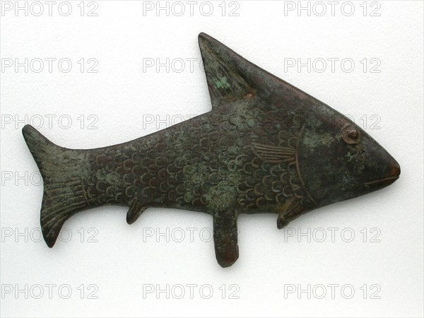 Statuette of a Lepidotus Fish, Late Period, Dynasty 26–31 (664–332 BC), Egyptian, Egypt, Bronze, 8.9 × 5.4 × 0.6 cm (3 1/2 × 2 1/8 × 1/4 in.)