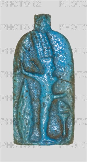 Amulet of the God Amun-Ra Kamutef, Late Period, Dynasty 26–31 (664–332 BC), Egyptian, Egypt, Faience, 4.8 × 2.5 × 0.6 cm (1 7/8 × 1 × 1/4 in.)