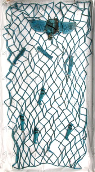 Mummy Net with Amulets, Third Intermediate Period, Dynasty 23–25 (818–656 BC), Egyptian, Egypt, Faience, 58.4 × 30.5 × 1.9 cm (23 × 12 × 3/4 in.) (appro×.)