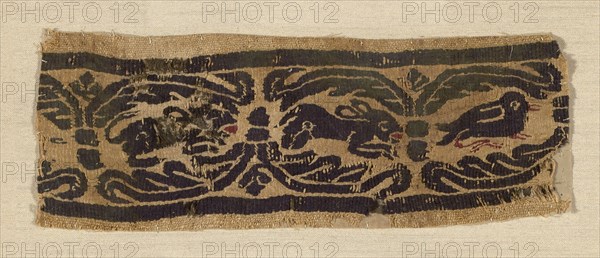 Border, Roman period (30 B.C.– 641 A.D.), 4th/6th century, Coptic, Egypt, Egypt, Linen and wool, slit tapestry weave, 19.1 × 6.4 cm (7 1/2 × 2 1/2 in.)