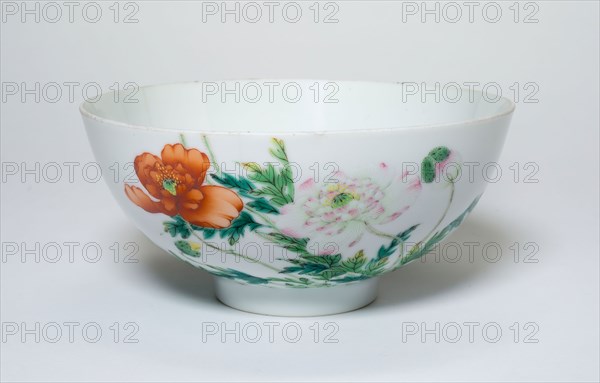 Bowl with Peony Flowers, Qing dynasty (1644–1911), Yongzheng reign mark and period (1723–1735), China, Porcelain painted in overglaze enamels, H. 6.2 cm (2 7/16 in.), diam. 13.3 cm (5 1/4 in.)