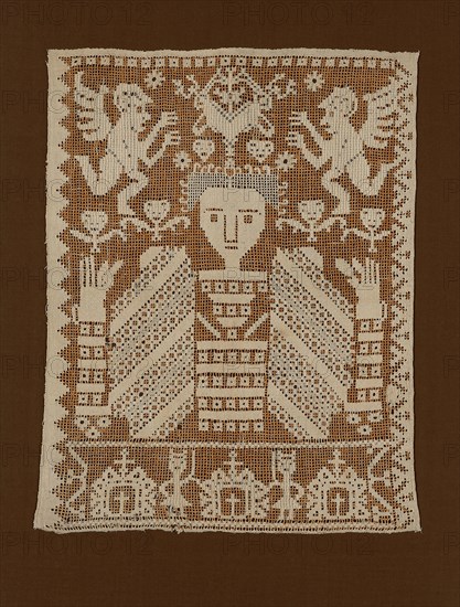 Panel, 1601/25, Italy, Linen, plain weave, drawn work embroidered in darning, hem, overcast, and Russian overcast stitches, 44.4 x 55.8 cm (17 1/2 x 22 in.)
