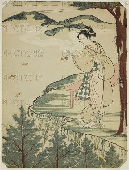 Tossing Dishes Over a Cliff, c. 1766/67, Suzuki Harunobu ?? ??, Japanese, 1725 (?)-1770, Japan, Color woodblock print, chuban, 27.5 x 20.7 cm (10 13/16 x 8 1/8 in.)