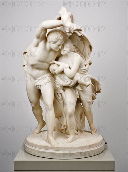 Flight from Pompeii, 1873, Giovanni Maria Benzoni, Italian, 1809-1873, Rome, Marble, Appro×. 115.6 × 72.4 × 86.4  cm (45 1/2 × 28 1/2 × 34 in.)