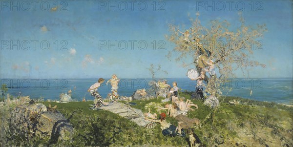 Springtime and Love, 1878, Francesco Paolo Michetti, Italian, 1851-1929, Italy, Oil on canvas, 94.6 × 184.3 cm (37 1/2 × 72 3/4 in.)