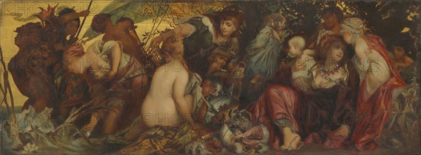 Treasures of the Sea, c. 1870/75, Hans Makart, Austrian, 1840-1884, Austria, Oil on canvas, 40.3 × 105.7 cm (15 7/8 × 41 5/8 in.)