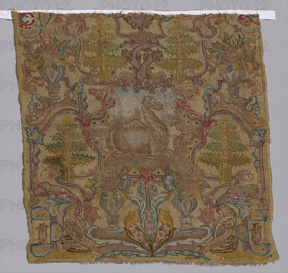 Chair Seat, 17th century, France, Hemp, plain weave, embroidered with silk in cross and tent stitches, 72.7 × 75.2 cm (28 5/8 × 29 5/8 in.)
