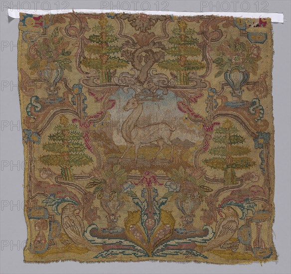 Chair Seat, 17th century, France, Hemp, plain weave, embroidered with silk in cross and tent stitches, 74.5 × 72.8 cm (29 1/4 × 28 5/8 in.)