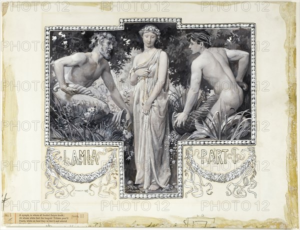 A Nymph, To Whom All Hoofed Satyrs Knelt Head-peice, Part 1, 1885, Will Hicock Low, American, 1853-1932, United States, Black, gray and white gouache, over traces of graphite, on cream wove card, 347 x 453 mm