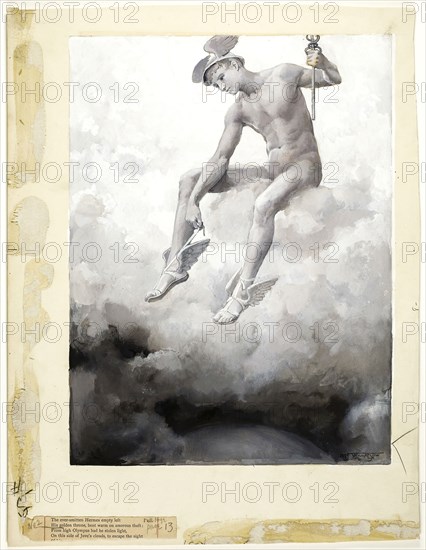 On This Side of Jove’s Clouds, 1885, Will Hicock Low, American, 1853-1932, United States, Black, gray and white gouache on cream wood-pulp laminate board, 451 x 346 mm