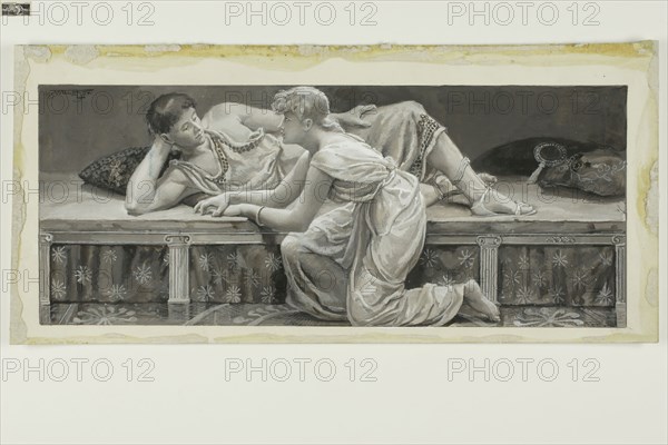 She Nothing Said, But Pale and Meek, Arose and Knelt Before Him, 1885, Will Hicock Low, American, 1853-1932, United States, Black, gray and white gouache on cream wood-pulp laminate board, 169 x 363 mm