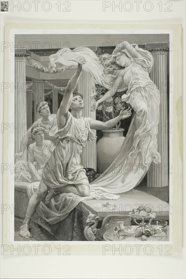 And Lycius’ Arms Were Empty of Delight, 1885, Will Hicock Low, American, 1853-1932, United States, Brown and white gouache, over traces of black chalk, on cream wood-pulp laminate board, 451 x 350 mm