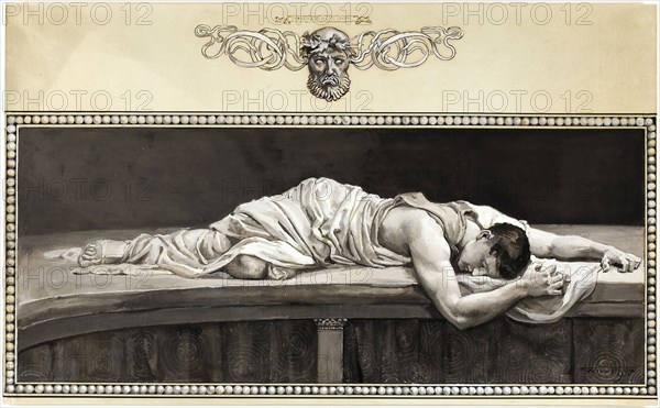 And in its Marriage Robe the Heavy Body Wound, 1885, Will Hicock Low, American, 1853-1932, United States, Black, gray and white gouache on cream wood-pulp laminate board, 280 x 455 mm