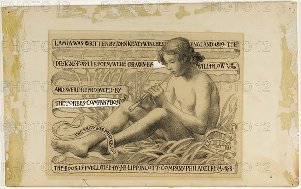 Tail-Peice, The History of the Book, c. 1888, Will Hicock Low, American, 1853-1932, United States, Charcoal, with black ink, heightened with touches of white gouache, on cream wood-pulp laminate board (discolored to tan), 226 x 359 mm