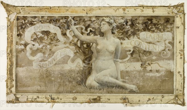Odes and Sonnets Table of Contents, 1887, Will Hicock Low, American, 1853-1932, United States, Brown, white and gray oil paint, over traces of graphite, prepared with white oil paint, on linen, 220 x 404 mm