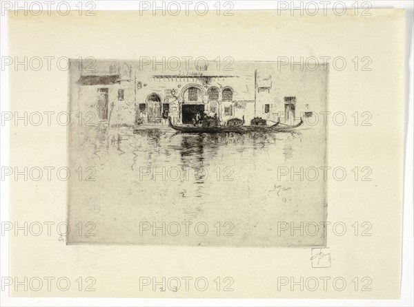 Gondolas and Venetian Palace, c. 1880, Robert Frederick Blum, American, 1857-1903, United States, Etching and drypoint in black on ivory Japanese paper, 129 x 180 mm (image/plate), 200 x 274 mm (sheet)