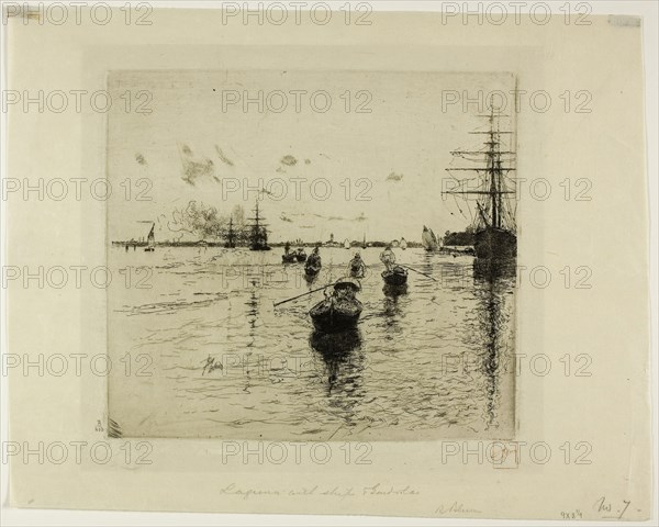Lagune with Steamers and Gondolas, Venice, 1885, Robert Frederick Blum, American, 1857-1903, United States, Etching on ivory laid paper, 195 x 215 mm (image), 197 x 220 mm (plate), 265 x 336 mm (sheet)