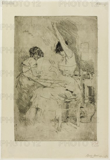 Bead Stringers, Venice, 1886, Robert Frederick Blum, American, 1857-1903, United States, Etching on ivory laid paper, 310 x 207 mm (image/plate), 390 x 265 mm (sheet)
