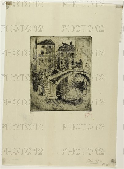 Venetian Canal and Bridges, 1886, Robert Frederick Blum, American, 1857-1903, United States, Etching on ivory laid paper, 152 x 125 mm (image/plate), 330 x 230 mm (sheet)