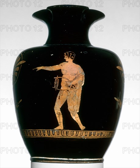 Oinochoe (Pitcher), about 440 BC, Greek, Athens, Attributed to The Painter of Naples 3136, Athens, terracotta, decorated in the red-figure technique, H. 19.3 cm (7 5/8 in.) diam. 13.7 cm (5 3/8 in.)
