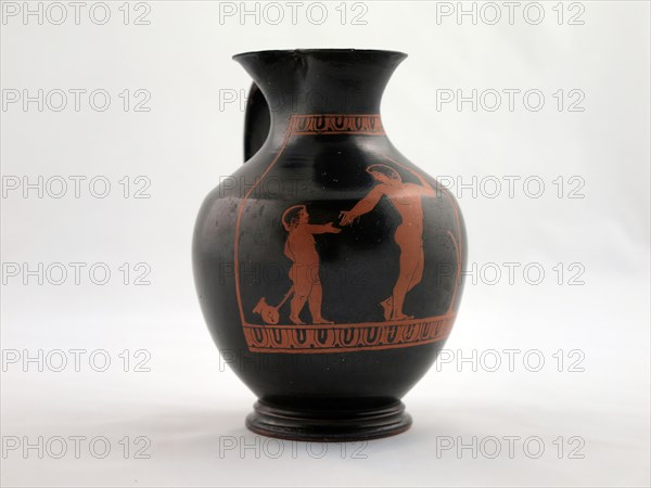 Chous (Toy Pitcher), 440/420 BC, Greek, Athens, Athens, terracotta, decorated in the red-figure technique, 10.8 × 7.7 × 7.8 cm (4.26 × 3.05 × 3.08 in.)