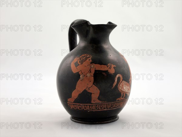 Chous (Toy Pitcher), 400/380 BC, Greek, Athens, Athens, terracotta, decorated in the red-figure technique, 8.9 × 6.5 × 6.5 cm (3.51 × 2.57 × 2.56 in.)