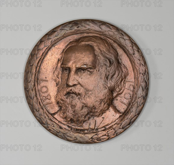 Medal commemorating Henry Wadsworth Longfellow, c. 1882, Bela Lyon Pratt, American, 1867–1917, United States, Bronze, Diam. 6.4 cm (2 1/2 in.)