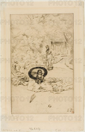 A Children’s Garden Party, 1880, James Tissot, French, 1836-1902, France, Drypoint on cream laid paper, 254 × 160 mm (plate), 330 × 202 mm (sheet)