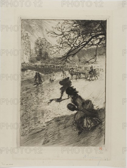 Showers, 1890, Louis Auguste Lepère, French, 1849-1918, France, Drypoint on cream laid paper, 219 × 150 mm (image/plate), 267 × 204 mm (sheet)