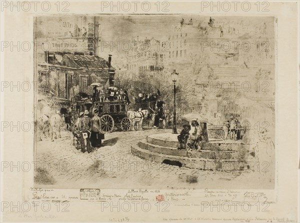 The Place Pigalle in 1878, 1878, Félix Hilaire Buhot, French, 1847-1898, France, Etching, aquatint and drypoint on ivory Japanese paper, 260 × 350 mm (plate), 301 × 402 mm (sheet)