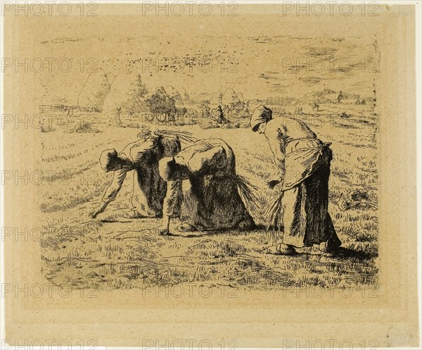 The Gleaners, 1855–56, Jean François Millet (French, 1814-1875), printed by Auguste Delâtre (French, 1822-1907), France, Etching and drypoint on tan laid China paper, 188 × 250 mm (image), 192 × 256 mm (plate), 253 × 305 mm (sheet)