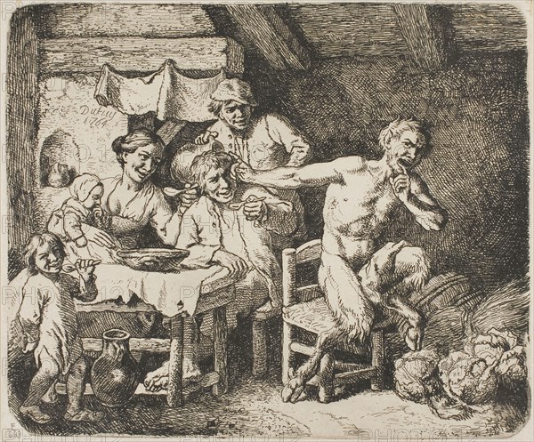 The Satyr in Peasant’s House, 1764, Christian Wilhelm Ernst Dietrich, German, 1712-1774, Germany, Etching on paper, 142 x 169 mm (plate), 145 x 173 mm (sheet)