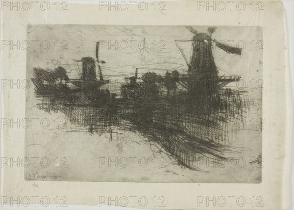 Evening, 1881, John Henry Twachtman, American, 1853-1902, United States, Etching on China paper, 124.5 x 181 mm (image/plate), 168 x 228 mm (sheet), 255 x 308 mm (mount)