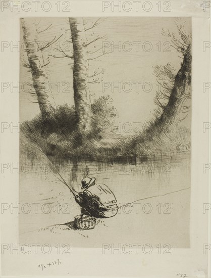 Pole Fisherman, 1878, Alphonse Legros, French, 1837-1911, France, Etching, drypoint and plate tone on light gray laid paper, 293 × 219 mm (image), 356 × 263 mm (sheet)
